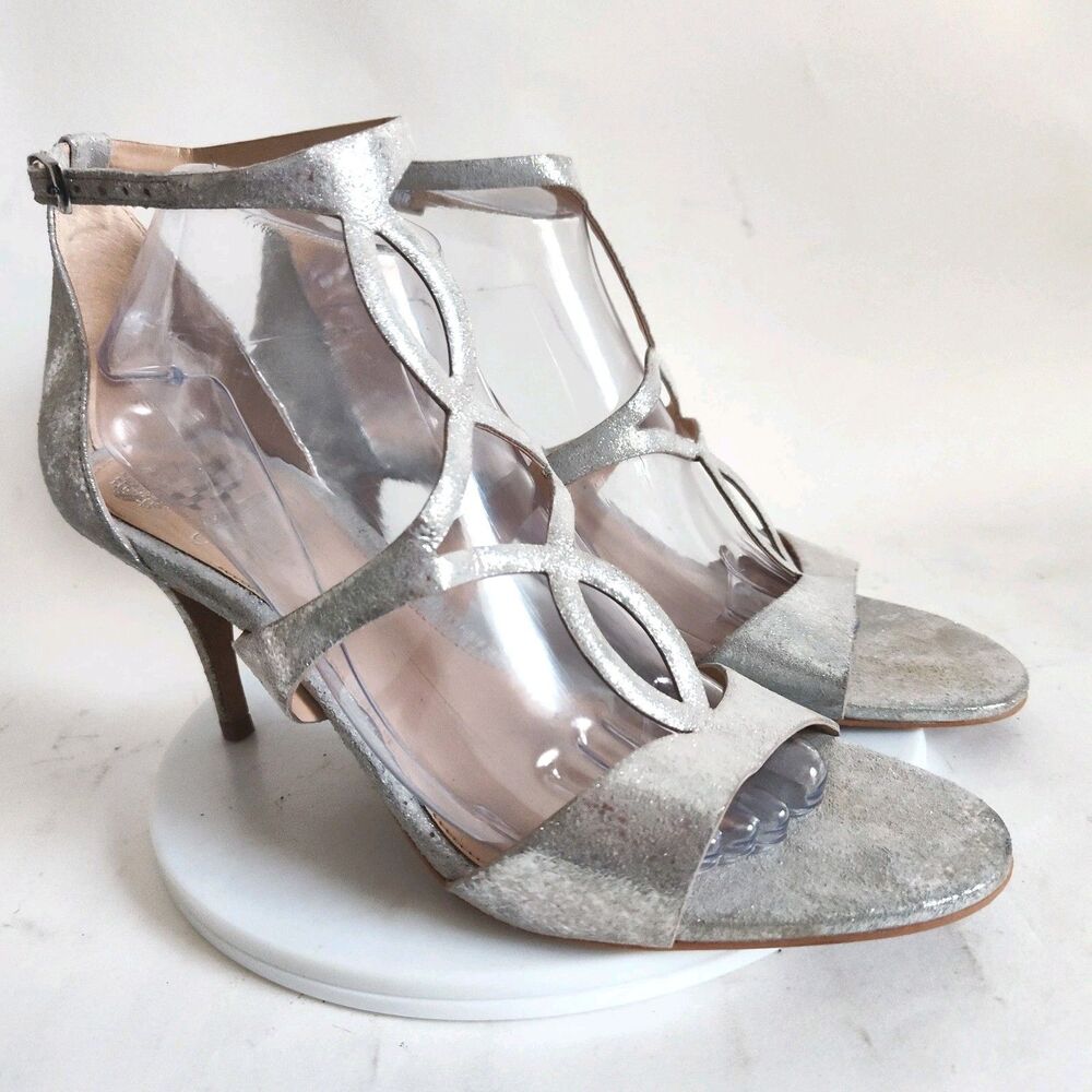 New Vince Camuto Sandals Size 10 Leather Silver Formal Strappy Heels‎ Payto Gala